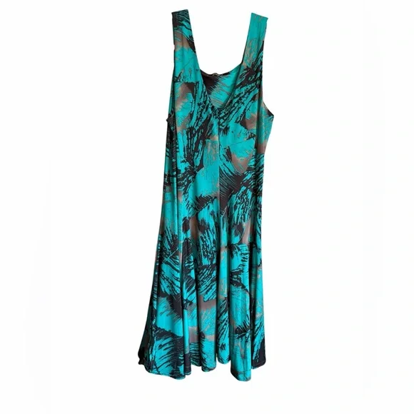 Papa Vancouver Vibrant Teal and Black Sleeveless Tropical Print Dress-Size Small - Picture 5 of 11